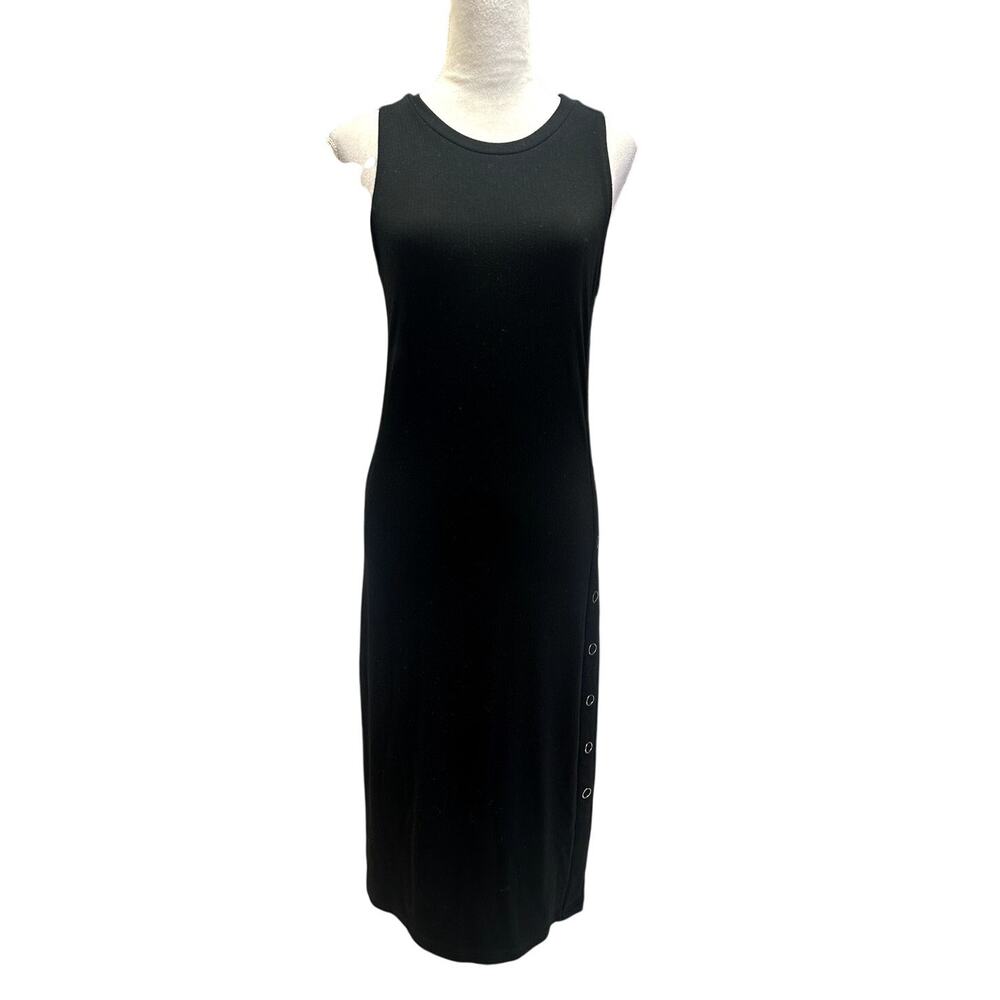 Steve Madden Women's Black Sleeveless Racerback Midi Dress Button Accent M